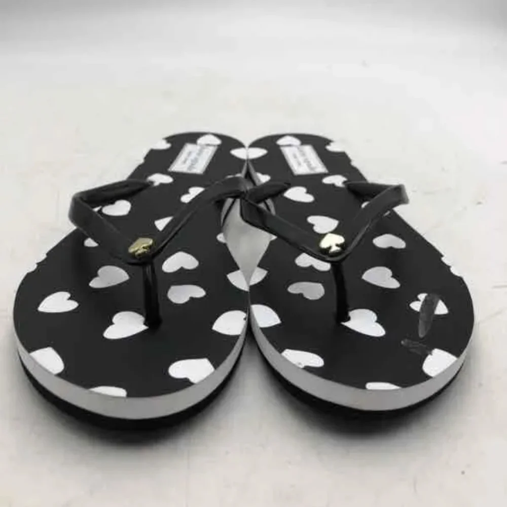 Kate Spade New York Nassau Black w Wht Hearts Thongs Flip Flop Flat sandals sz7M
